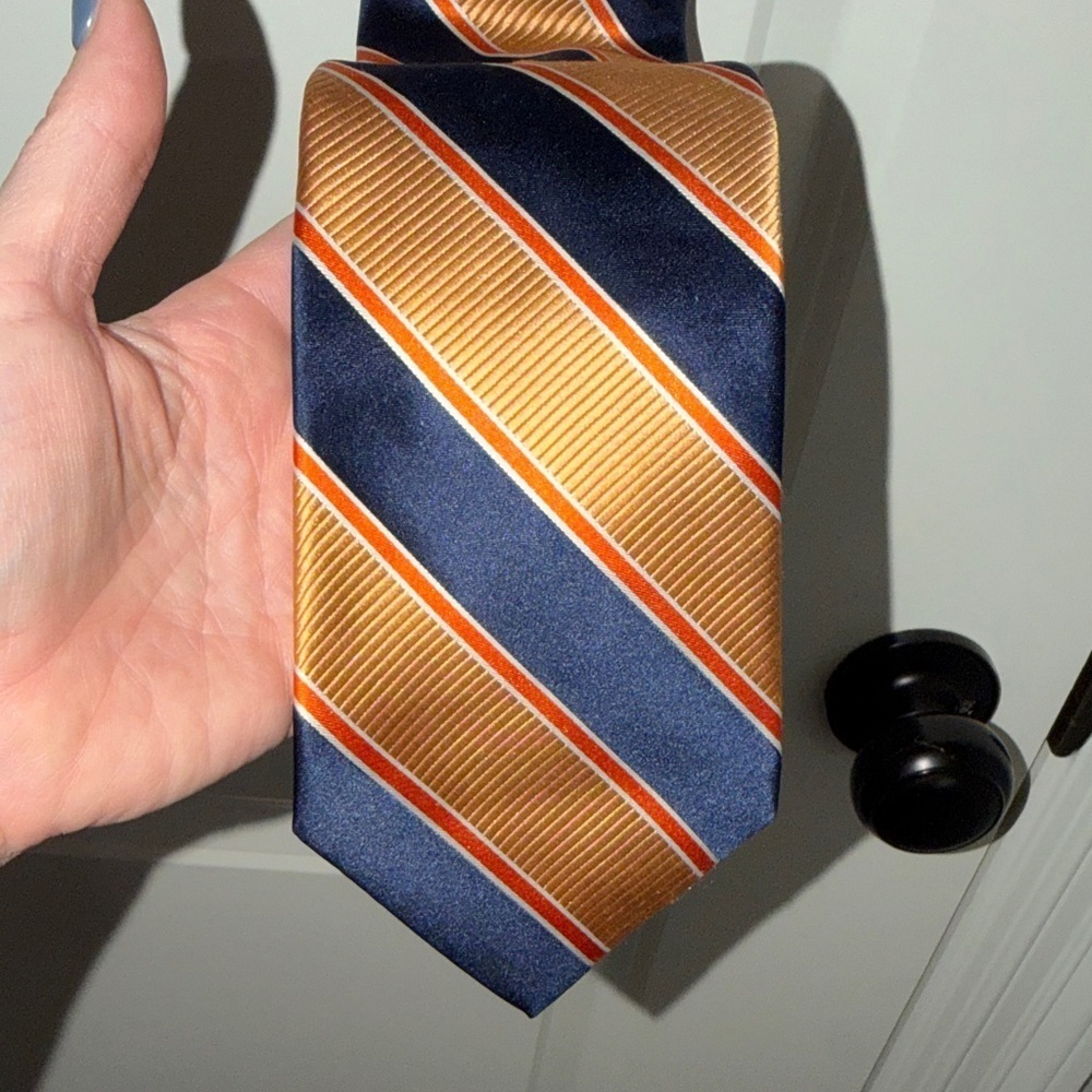 Tommy Hilfiger Navy and Orange Striped Tie